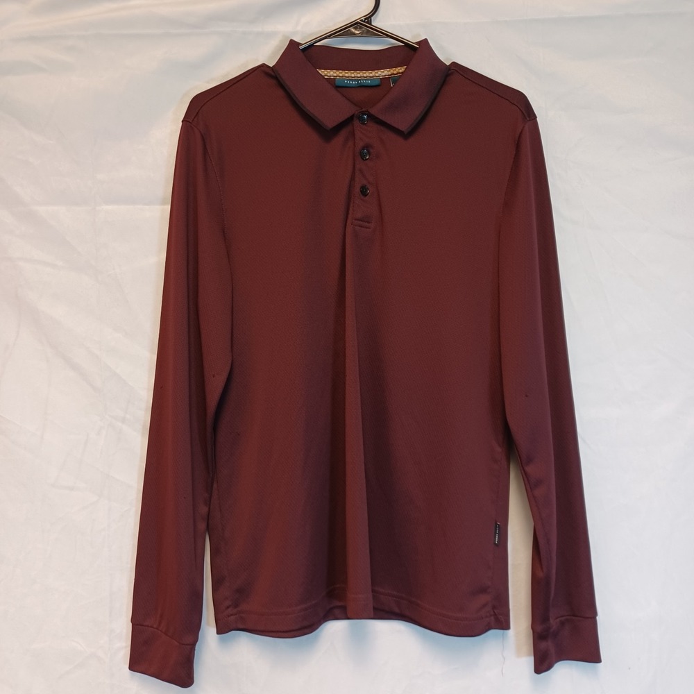 Perry Ellis Polo Shirt Adult Medium‎ Purple Long Sleeve Casual Rugby Mens